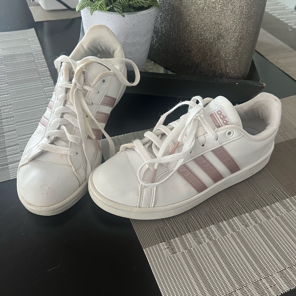 Adidas Women's White and Light Pink Striped Sneakers - Picture 3 of 7